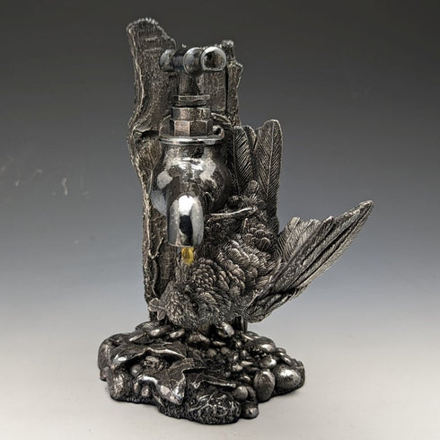 純銀張り彫刻 小鳥と蛇口 フィギュリン 567g 高さ15cm 英国 カントリーアーティスト社